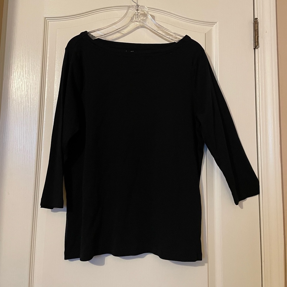 Chico's Piper Boat Basic Knit Top Black 100% Cotton Size 3 (16) Casual Basic